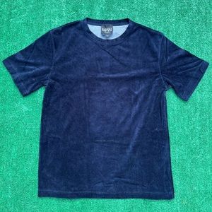 boohooMAN Navy Velvet Shirt